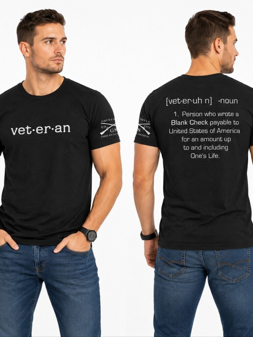 Grunt Style Veteran Definition Graphic T-Shirt Men’s Medium Black Patriotic
